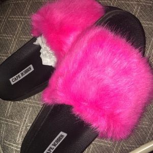 Pair of black & pink cape robbin slide on sandals
